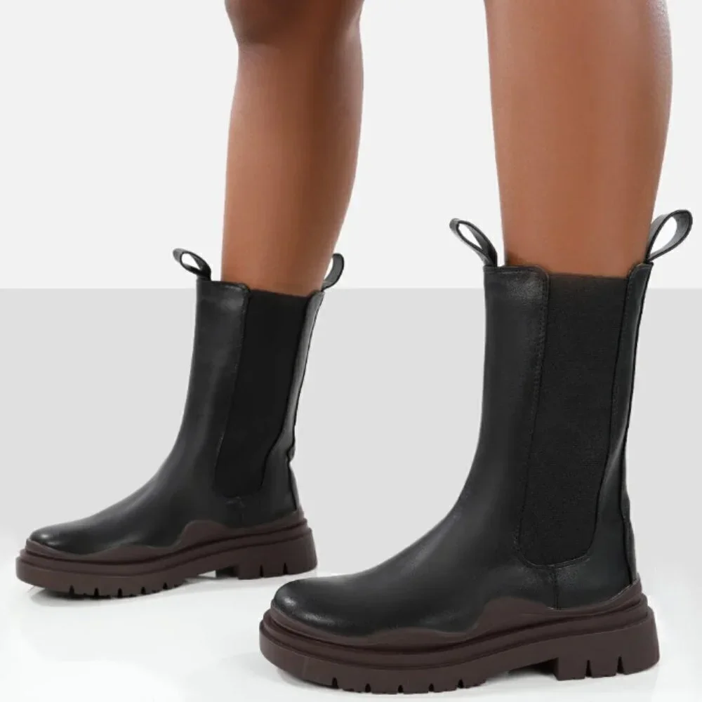 Dolls Kill Public Desire CHERRY BLACK CHUNKY SOLE CHELSEA ANKLE BOOTS 6